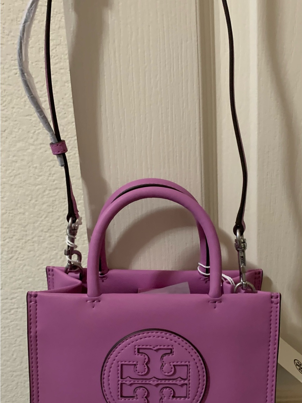 Tory Burch Lilac Leather Mini Tote with Logo Medallion - Picture 6 of 9